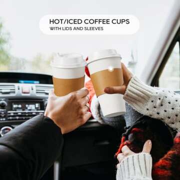 [100 Pack] 16 oz Paper Coffee Cups, Disposable Paper Coffee Cup with Lids, Sleeves, and Stirrers, Hot/Cold Beverage Drinking Cup for Water, Juice, Coffee or Tea, Suitable for Home,Shops and Cafes