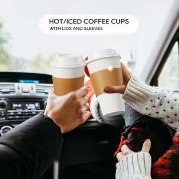 [100 Pack] 16 oz Paper Coffee Cups, Disposable Paper Coffee Cup with Lids, Sleeves, and Stirrers, Hot/Cold Beverage Drinking Cup for Water, Juice, Coffee or Tea, Suitable for Home,Shops and Cafes