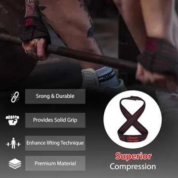 Beastpowergear Figure 8 Strap | Heavy Duty Deadlift Weight Lifting Power Wrist Strap | Weightlifting Powerlifting Shrugs Workout Men Women (Black/Red, Medium 12” (Up to 8.5 Wrist Circumference))