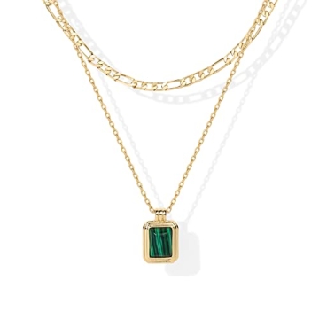 Elegant PAVOI Gold Layered Necklace with Malachite Gemstone