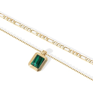 Elegant PAVOI Gold Layered Necklace with Malachite Gemstone