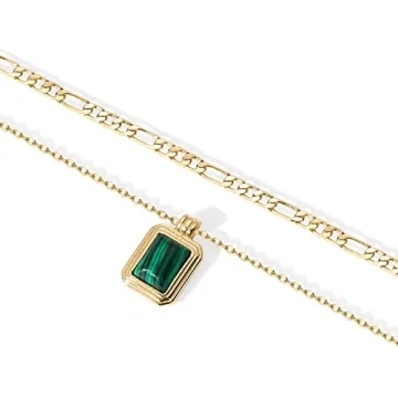 Elegant PAVOI Gold Layered Necklace with Malachite Gemstone