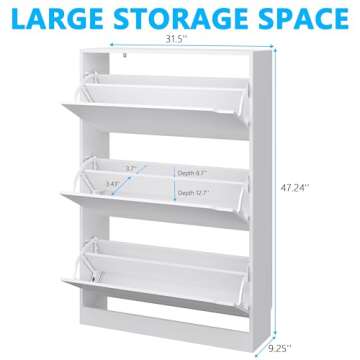 Stylish Wodeer Shoe Cabinet - 3 Flip Drawers for Entryway