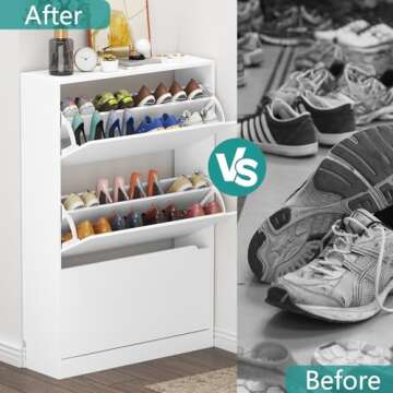 Stylish Wodeer Shoe Cabinet - 3 Flip Drawers for Entryway