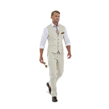 High-End Casual Linen Beige Men's 2 Piece Suit for Weddings and Summer Events