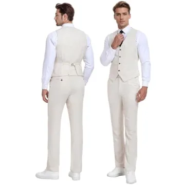 Elegant Casual Linen Beige Men's Suit for Summer Events