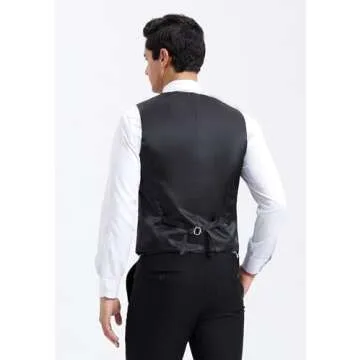 HISDERN Men's Suit Vest Black Vest Lightweight Formal Dress Vest Business Tuxedo Waistcoat Slim Fit Jacket or Suit for Wedding