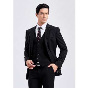 HISDERN Men's Suit Vest Black Vest Lightweight Formal Dress Vest Business Tuxedo Waistcoat Slim Fit Jacket or Suit for Wedding