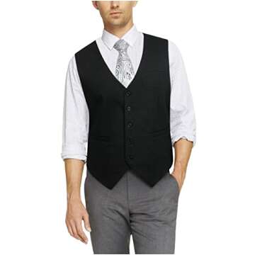 HISDERN Men's Suit Vest Black Vest Lightweight Formal Dress Vest Business Tuxedo Waistcoat Slim Fit Jacket or Suit for Wedding