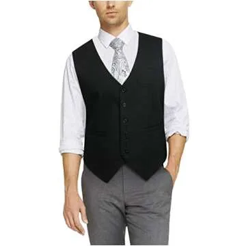 HISDERN Men's Suit Vest Black Vest Lightweight Formal Dress Vest Business Tuxedo Waistcoat Slim Fit Jacket or Suit for Wedding