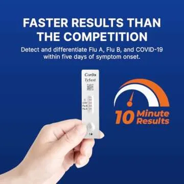 CorDx Tyfast at Home Flu A/B and COVID 19 Rapid Test Kit, Easy, Accurate, Fast Results in 10 Minutes, 4 Tests.