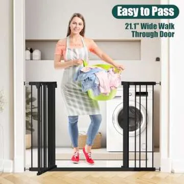 keny 29.7"-46" Baby Gate for Stairs, Auto Close Dog Gates for Doorways, Pressured Mounted No Drilling Pet Gate Extra Wide, Easy Walk Thru Stair Gate, 30" Tall, Black