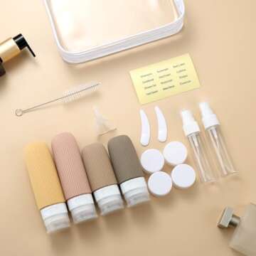 Mrsdry 16 Pack Travel Bottles Set, TSA Approved Leak Proof Silicone Squeezable Containers for Toiletries, Refillable Travel Accessories for Conditioner, Shampoo, Lotion & Body Wash Accessories