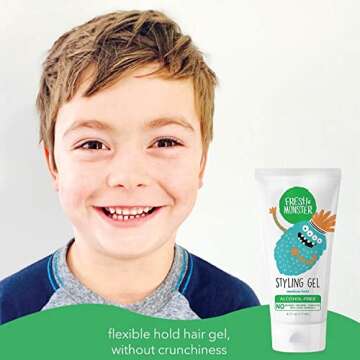 Fresh Monster Kids Hair Styling Gel, Medium Hold Alcohol-Free, Natural Hair Gel for Kids & Toddlers (6oz.)