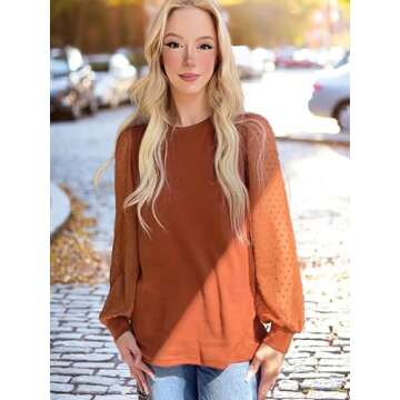 WIHOLL Long Sleeve Shirt for Women - Fashionable Puff Sleeve Tunic Tops