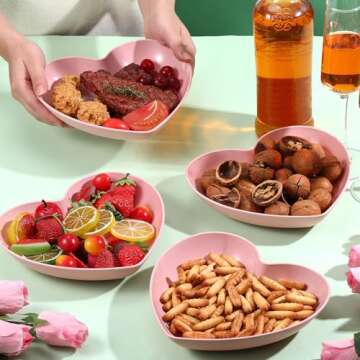 Reallnaive 10 Pcs 8.5 Inch Pink Heart Plates Valentines Day Plates Heart Shaped Plates Dessert Bowls...