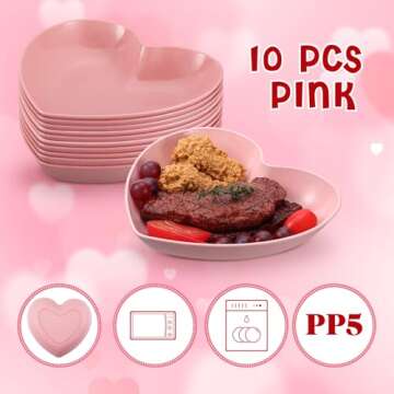 Reallnaive 10 Pcs 8.5 Inch Pink Heart Plates Valentines Day Plates Heart Shaped Plates Dessert Bowls Appetizer Plates Salad Bowls for Valentine's Day Party Supplies