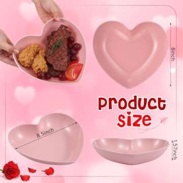 Reallnaive 10 Pcs 8.5 Inch Pink Heart Plates Valentines Day Plates Heart Shaped Plates Dessert Bowls Appetizer Plates Salad Bowls for Valentine's Day Party Supplies