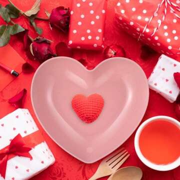 Reallnaive 10 Pcs 8.5 Inch Pink Heart Plates Valentines Day Plates Heart Shaped Plates Dessert Bowls Appetizer Plates Salad Bowls for Valentine's Day Party Supplies