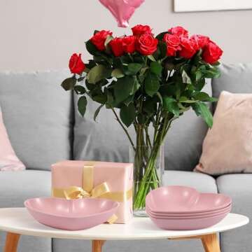 Reallnaive 10 Pcs 8.5 Inch Pink Heart Plates Valentines Day Plates Heart Shaped Plates Dessert Bowls Appetizer Plates Salad Bowls for Valentine's Day Party Supplies