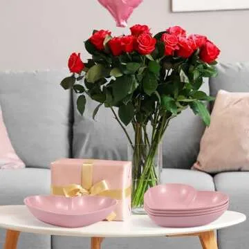 Reallnaive 10 Pcs 8.5 Inch Pink Heart Plates Valentines Day Plates Heart Shaped Plates Dessert Bowls Appetizer Plates Salad Bowls for Valentine's Day Party Supplies
