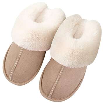 Women's Soft Plush Slippers - Cozy Memory Foam Winter House Shoes Khaki 38-39