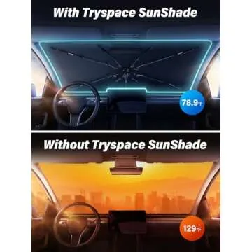 2025 Upgrade TrySpace Car Windshield Sun Shade Umbrella - Silver Heat Shield & UV Reflective Protect...