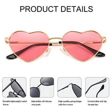 JOVAKIT Polarized Heart Sunglasses for Women Fashion Lovely Style Metal Frame UV400 Protection Lens (Gold/Pink)