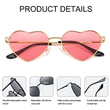 JOVAKIT Polarized Heart Sunglasses for Women Fashion Lovely Style Metal Frame UV400 Protection Lens (Gold/Pink)