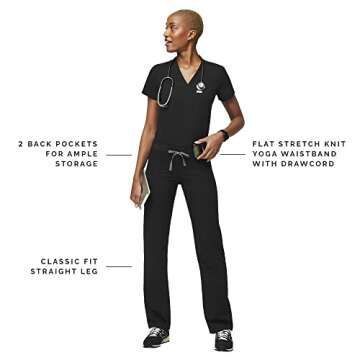 FIGS Livingston Basic Scrub Pants for Women – Black, L Petite