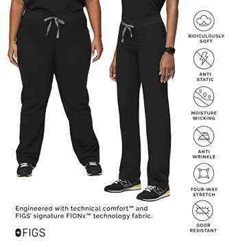 FIGS Livingston Basic Scrub Pants for Women – Black, L Petite