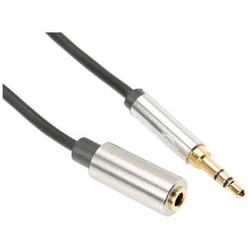 Amazon Basics 3.5mm Auxiliary Male to Female Jack Audio Extension Cable, Adapter for Headphone or Smartphone, 12 Foot, Black, AZ35MF02