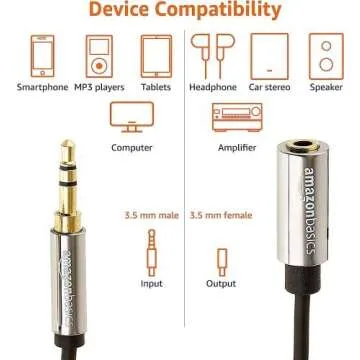 Amazon Basics 3.5mm Auxiliary Male to Female Jack Audio Extension Cable, Adapter for Headphone or Smartphone, 12 Foot, Black, AZ35MF02