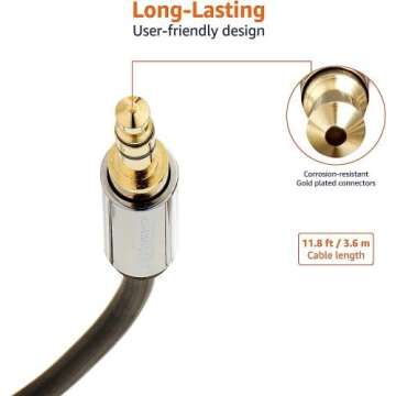 Amazon Basics 3.5mm Auxiliary Male to Female Jack Audio Extension Cable, Adapter for Headphone or Smartphone, 12 Foot, Black, AZ35MF02