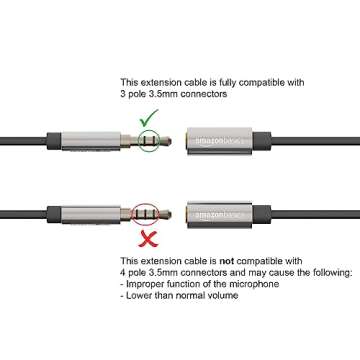 Amazon Basics 3.5mm Auxiliary Male to Female Jack Audio Extension Cable, Adapter for Headphone or Smartphone, 12 Foot, Black, AZ35MF02