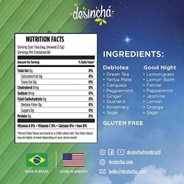 Desincha Tea Mix - Day & Night Time Herbal Tea | Increase Energy, Supports Mental Focus & Metabolic Health I All 8 Natural Ingredients I 60 Day Supply