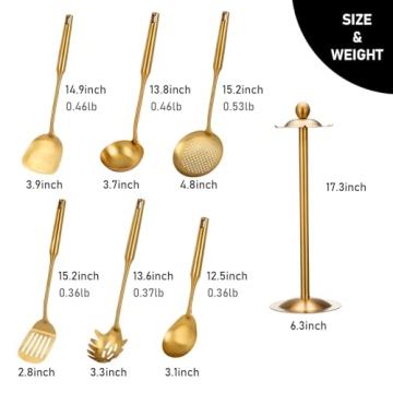 Gold Kitchen Utensils Set with Rotating Holder – 7 Piece