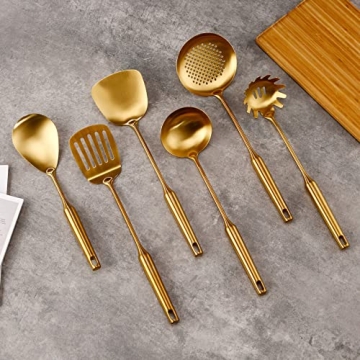 Gold Kitchen Utensils Set with Rotating Holder – 7 Piece