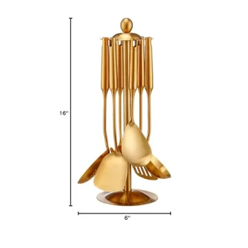 Gold Kitchen Utensils Set with Rotating Holder – 7 Piece