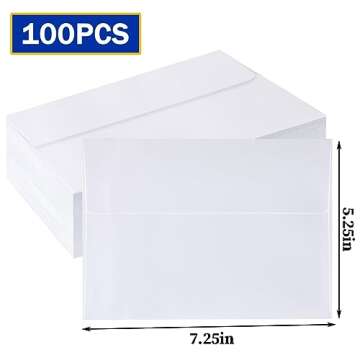 HappyHapi 100 Pack 5x7 Envelopes for Invitations, A7 Printable White Envelopes, Envelopes Self Seal ...