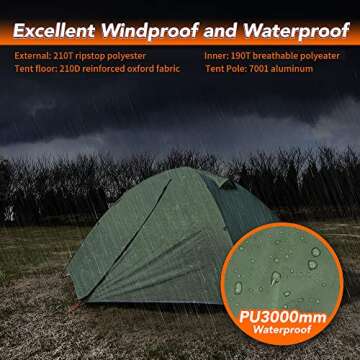 MC TOMOUNT Backpacking Tent 2 Person Waterproof Lightweight Double Layer Free-Standing Aluminum Pole...