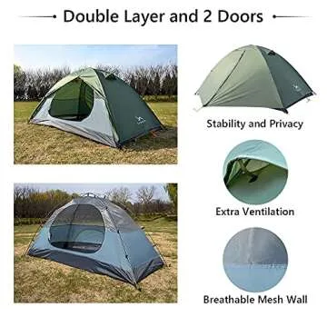 MC TOMOUNT Backpacking Tent 2 Person Waterproof Lightweight Double Layer Free-Standing Aluminum Pole for Outdoor Camping Hiking 4 Season