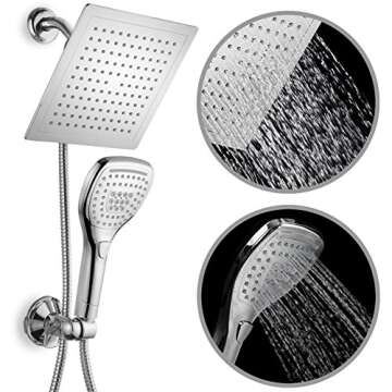 Dream Spa Ultra-Luxury 9" Rainfall Shower Head/Handheld Combo. Convenient Push-Button Flow Control B...