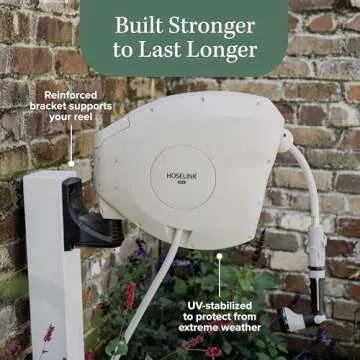 HOSELINK Beige, 82ft Hi-Flow Automatic Retractable Garden Hose Reel, 9/16”, 8-Pattern Spray Nozzle, UV-Stabilized Kink-Free Hose, Wall Mounted Complete Watering Solution for Backyard, Garden & Outdoor