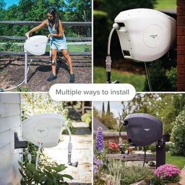 HOSELINK Beige, 82ft Hi-Flow Automatic Retractable Garden Hose Reel, 9/16”, 8-Pattern Spray Nozzle, UV-Stabilized Kink-Free Hose, Wall Mounted Complete Watering Solution for Backyard, Garden & Outdoor