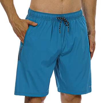HODOSPORTS Mens No Liner Swim Trunks Quick-Dry with Zipper Pockets Peacock Blue