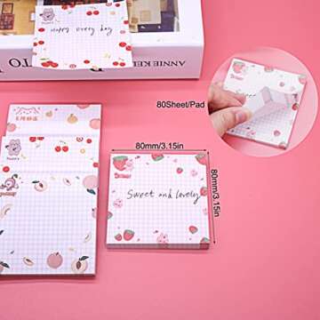 Kawaii Sticky Notes - 4 Pads, 80 Sheets Each, Colorful Decorative Memo Pads