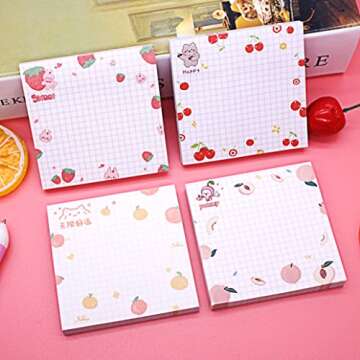 Kawaii Sticky Notes - Colorful Super Sticky Fruit Designs