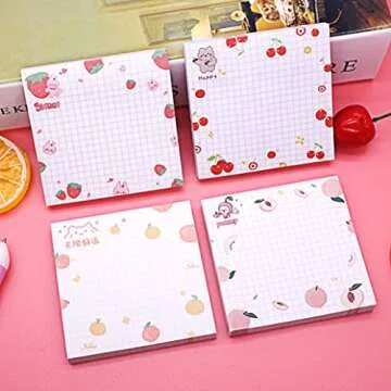 Kawaii Sticky Notes - Colorful Super Sticky Fruit Designs