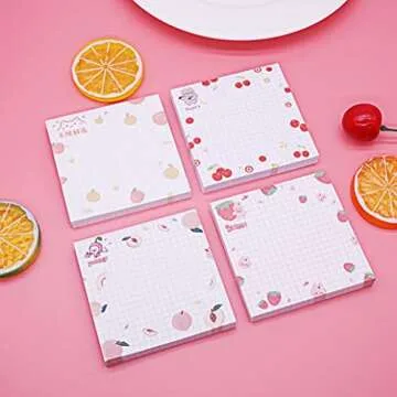 Kawaii Sticky Notes - Colorful Super Sticky Fruit Designs